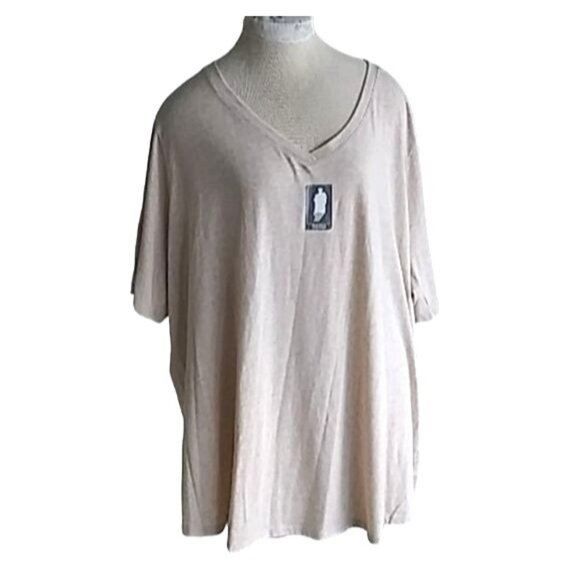 Terra & Sky Womens Beige V-Neck Short Sleeve Relaxed Fit Top Size 4X (28W-30W) - Picture 2 of 9